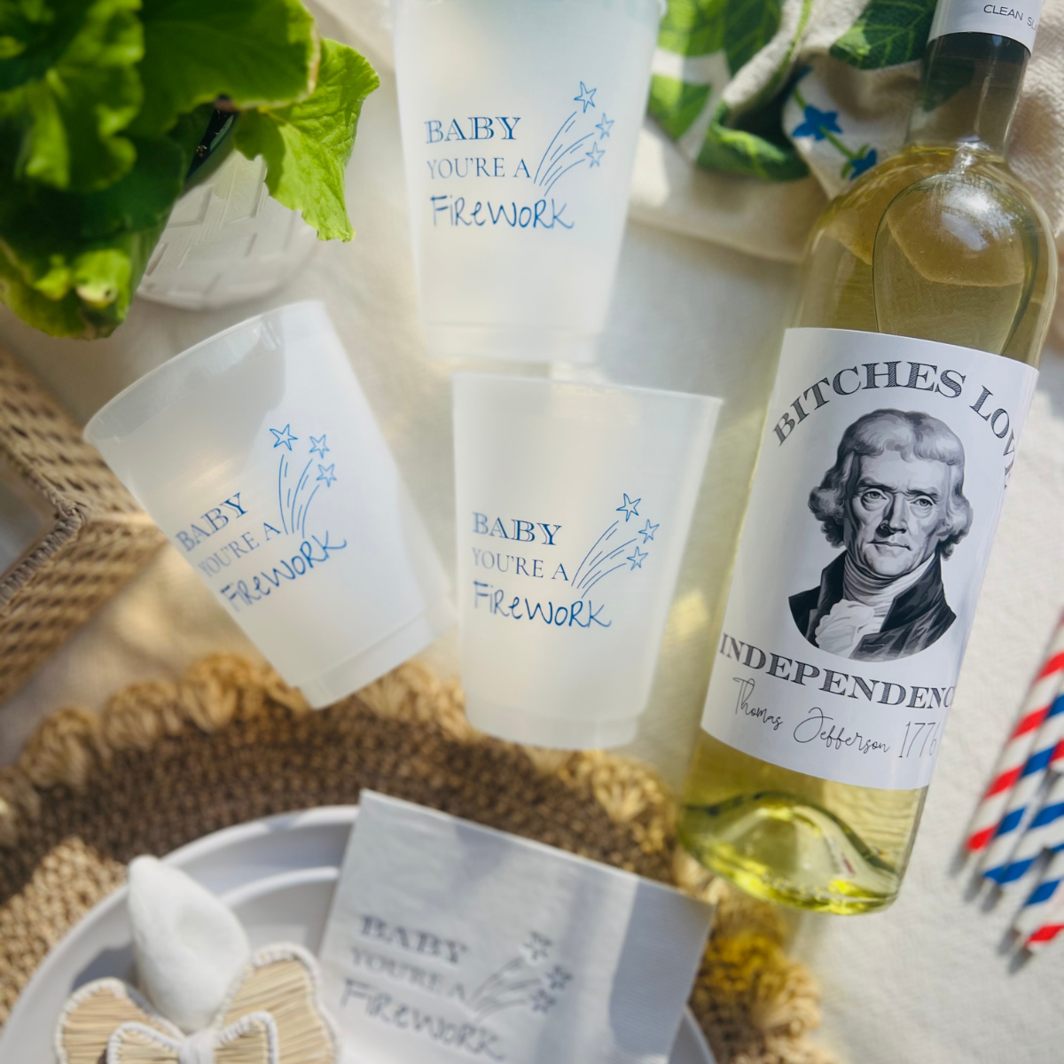 Bitches Love Independence 4th of July Wine Label | Independence Day Wine Label