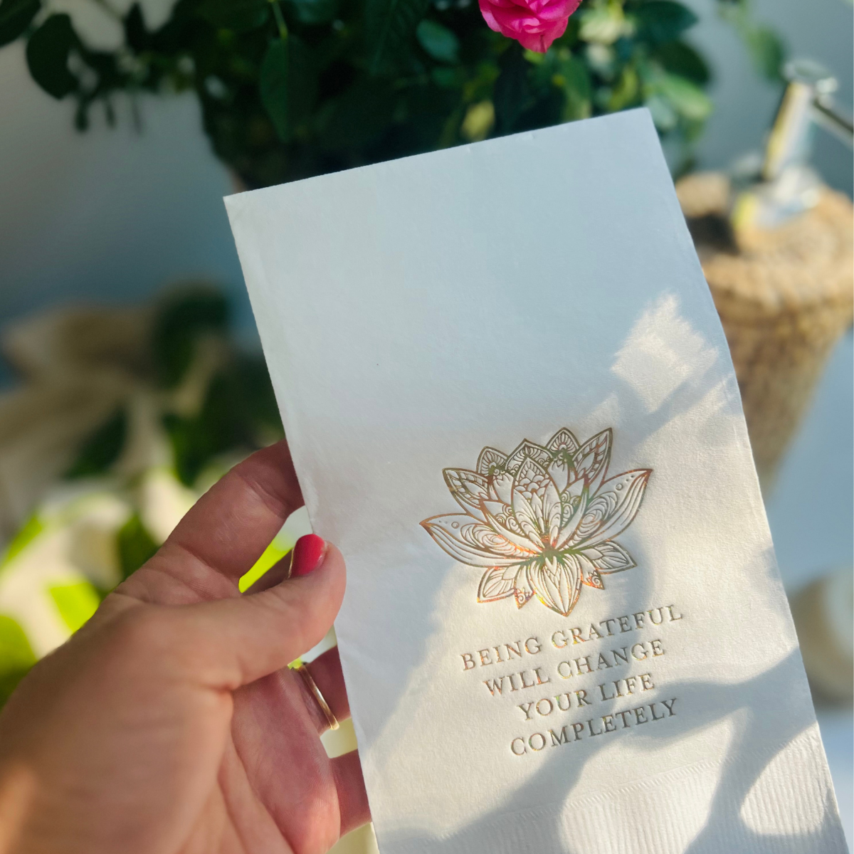Being Grateful Holographic Gold Foil Paper Guest Towels, Pack of 20 | Thanksgiving Guest Towels