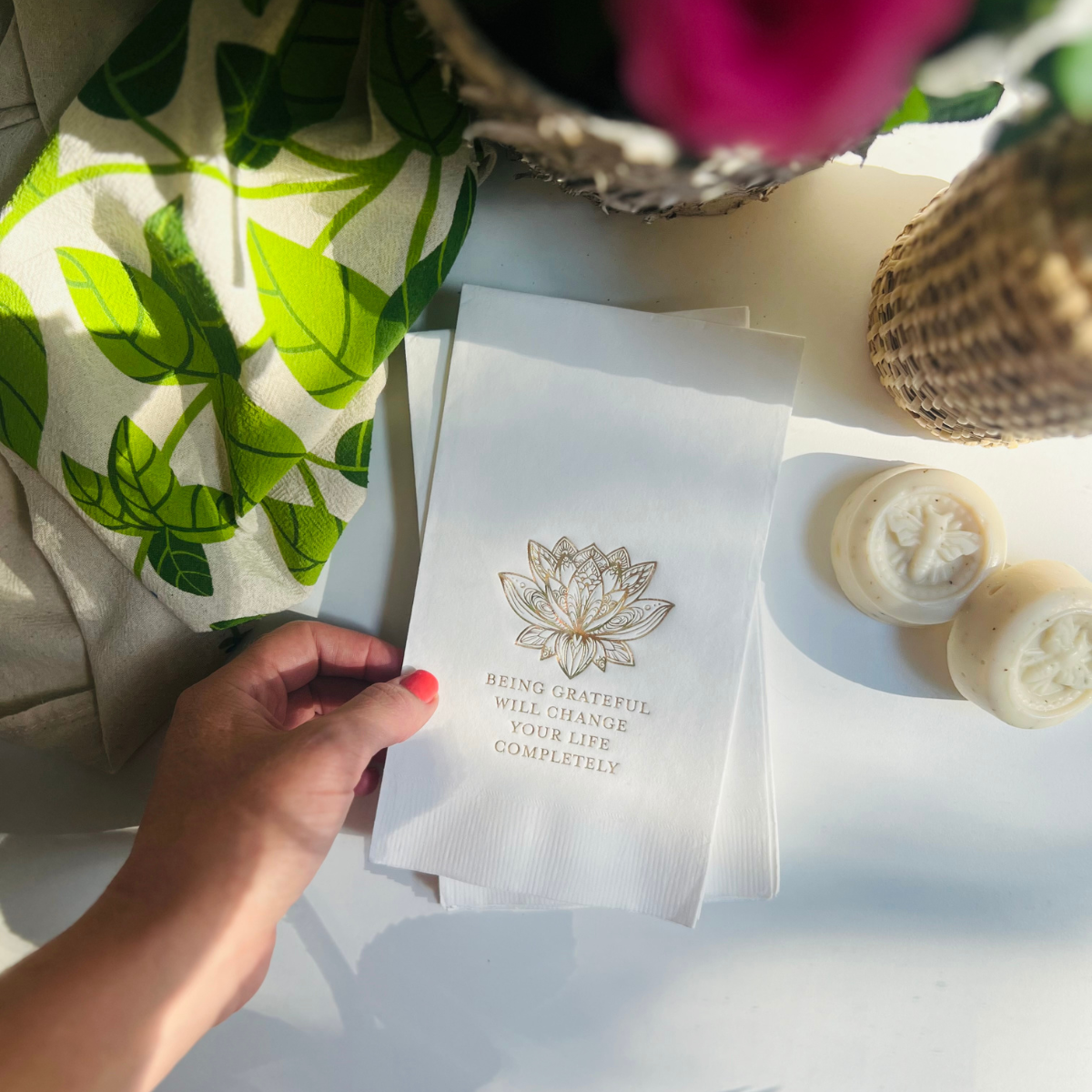 Being Grateful Holographic Gold Foil Paper Guest Towels, Pack of 20 | Thanksgiving Guest Towels