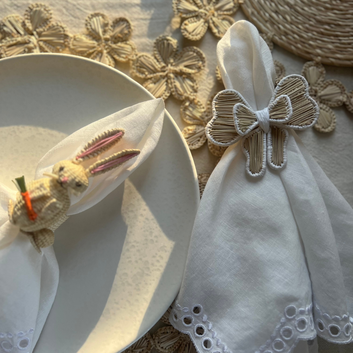 Handwoven Bow Napkin Ring with White Trim
