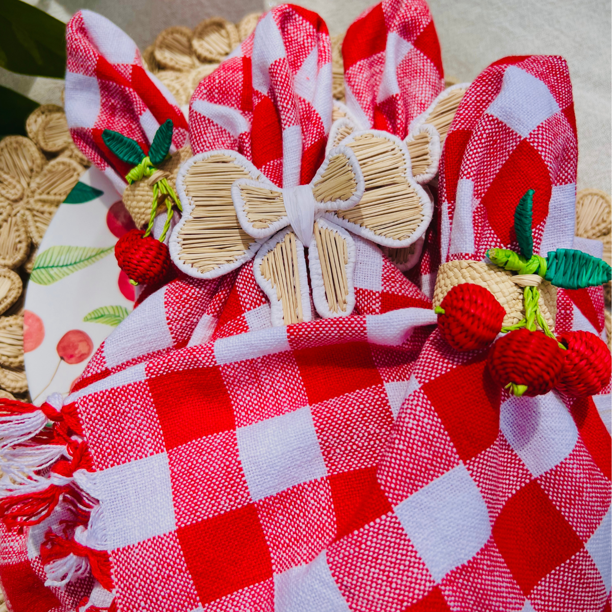 Handwoven Cherry Napkin Ring | Tying The Knot Cherry Theme