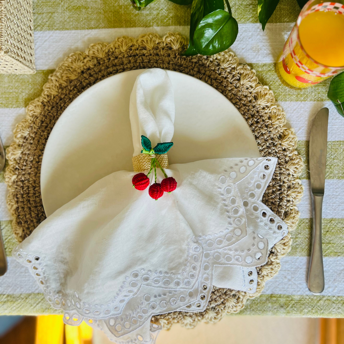 Handwoven Cherry Napkin Ring | Tying The Knot Cherry Theme