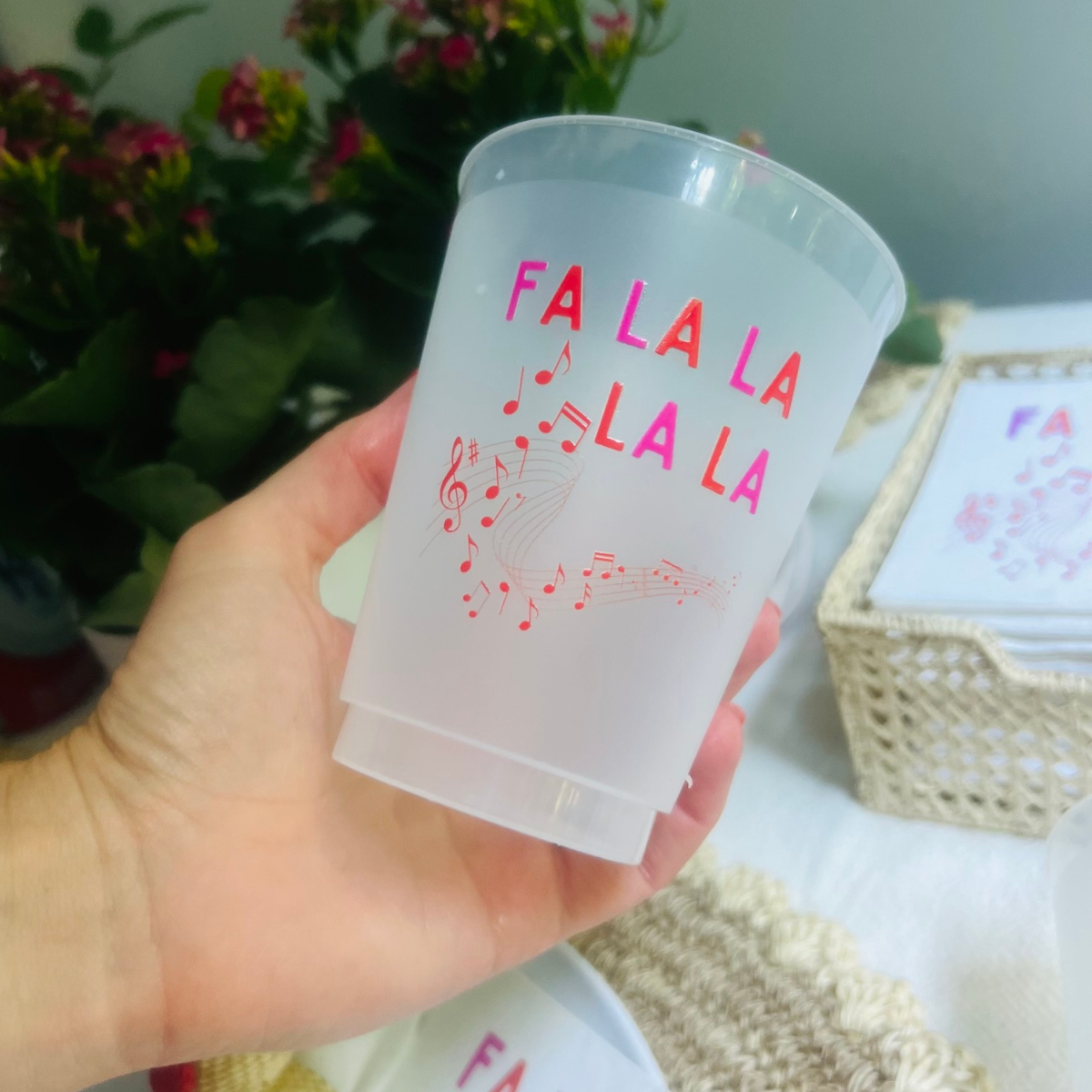 Fa La La 16oz Holiday Frost Flex Drinking Cups | Christmas Cups