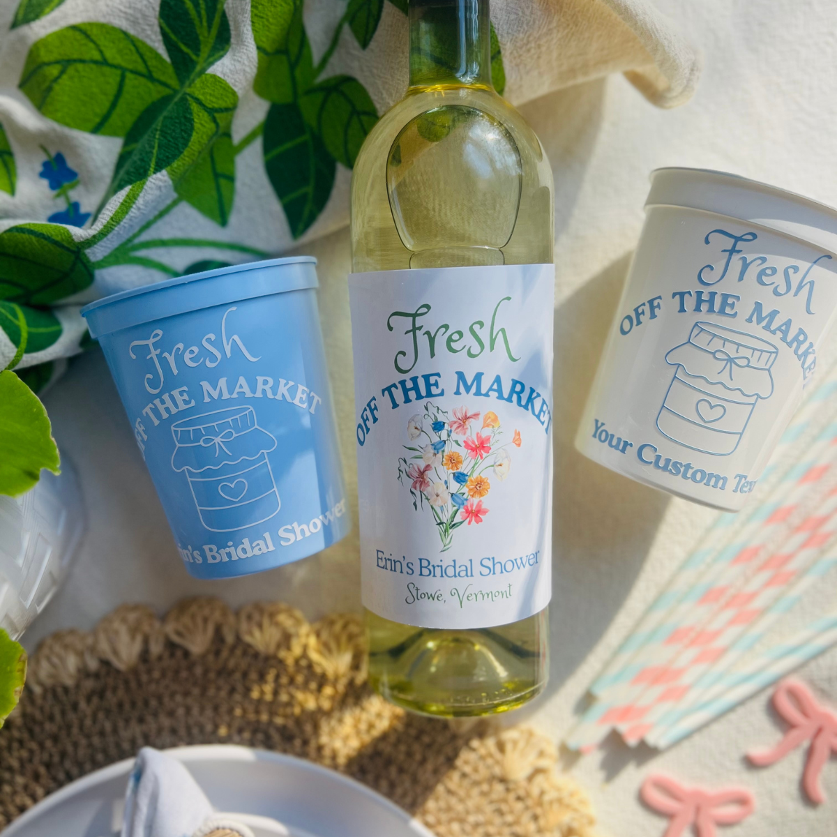 Fresh Off The Market Wine Label, Flower Bouquet Theme | She's Fresh Off The Market Bridal Shower