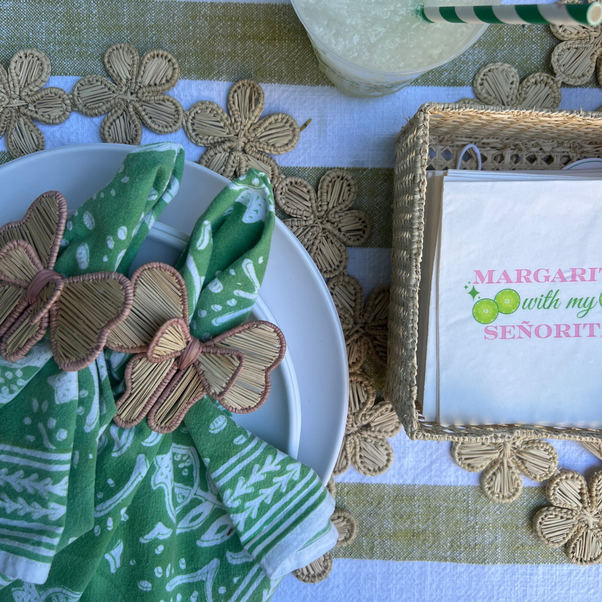 Handwoven Bow Napkin Ring With Pink Trim