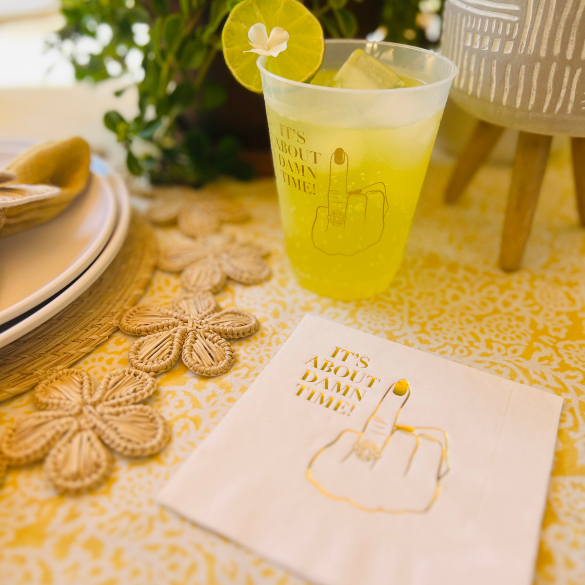 It's About Damn Time Cocktail Paper Beverage Napkins, Gold