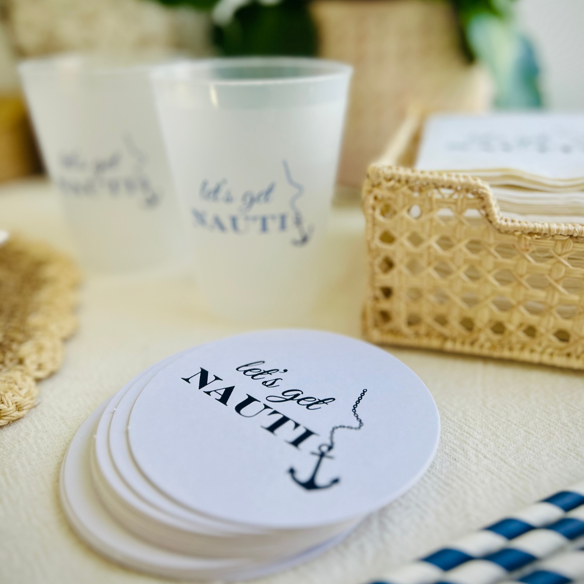 Let's Get Nauti 4" Round Paper Coasters, Pack of 10