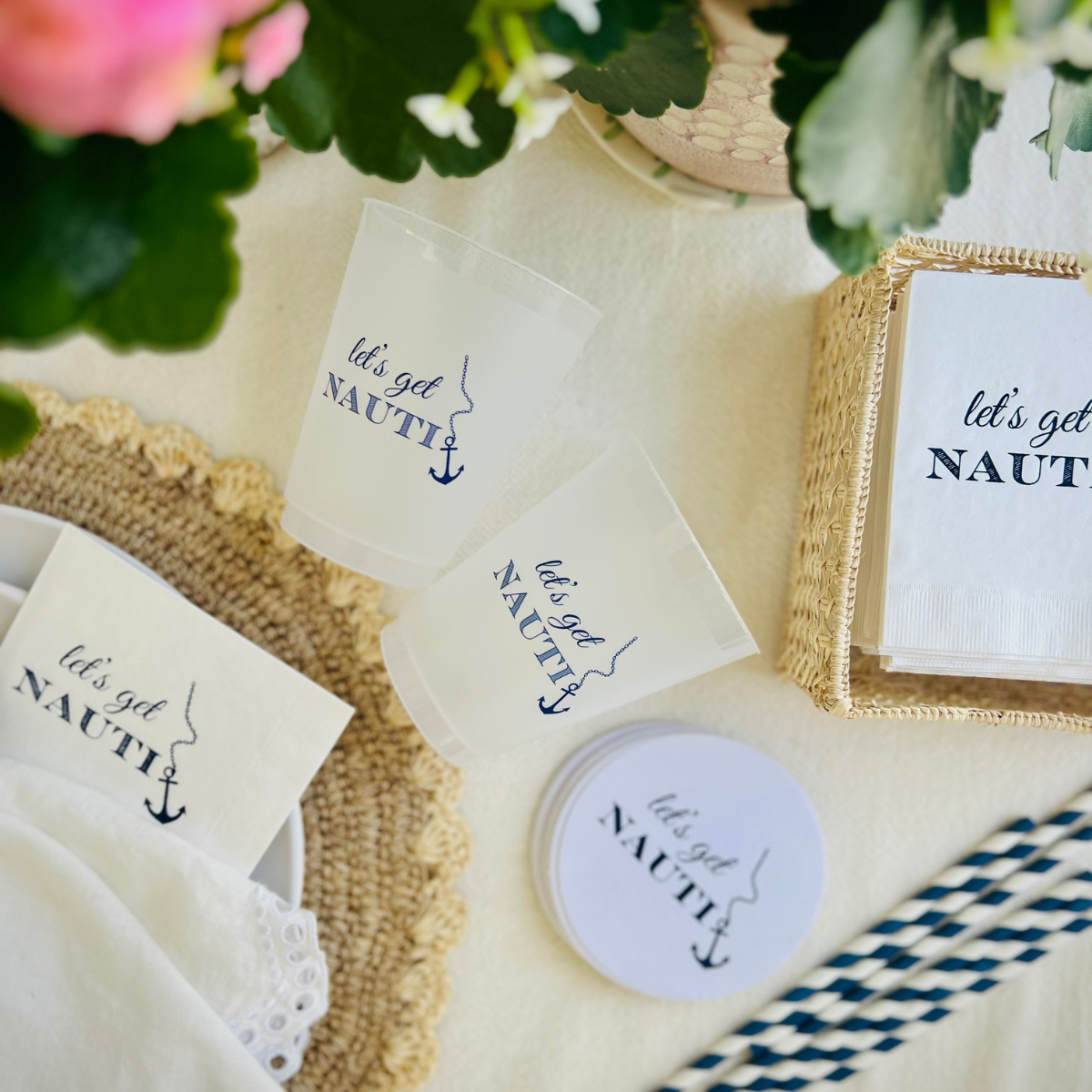 Let's Get Nauti 4" Round Paper Coasters, Pack of 10