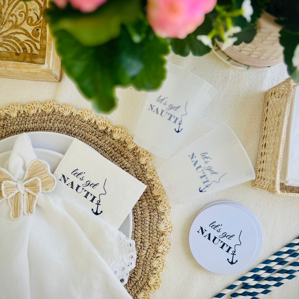 Let's Get Nauti Cocktail Paper Beverage Napkins For Nautical Parties and Bachelorettes