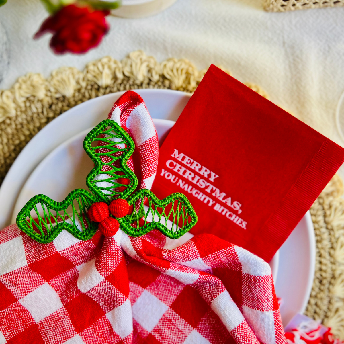 Merry Christmas, You Naughty Bitches Holiday Cocktail Paper Napkins | Christmas Party Décor | Fun Christmas Napkins