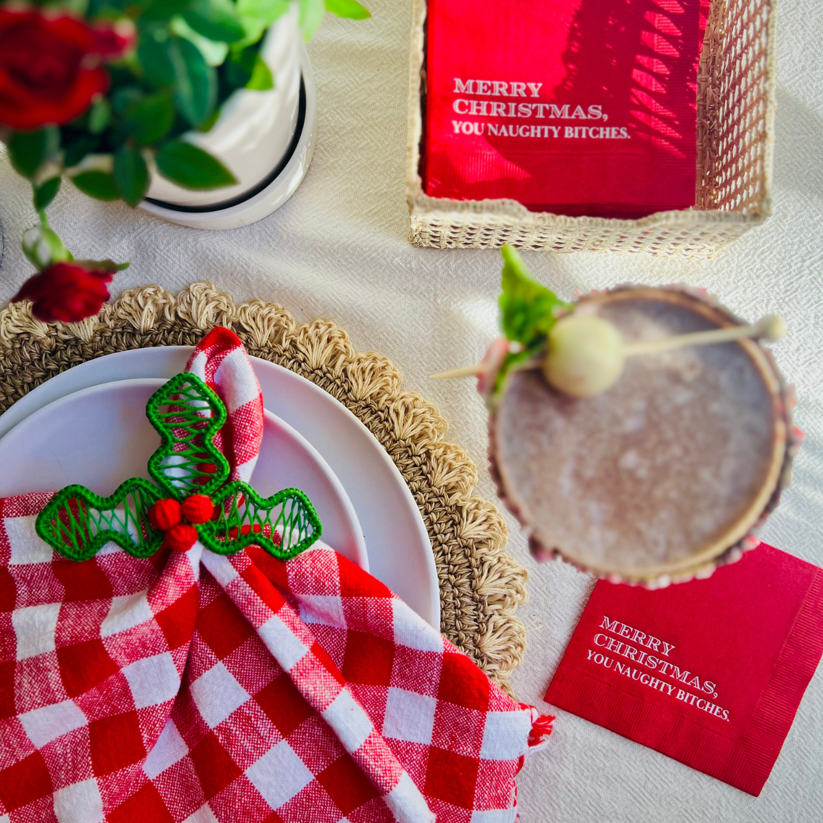 Merry Christmas, You Naughty Bitches Holiday Cocktail Paper Napkins | Christmas Party Décor | Fun Christmas Napkins