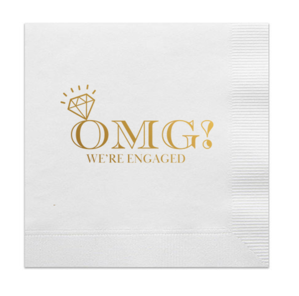 OMG! We're Engaged Cocktail Paper Beverage Napkins, Gold