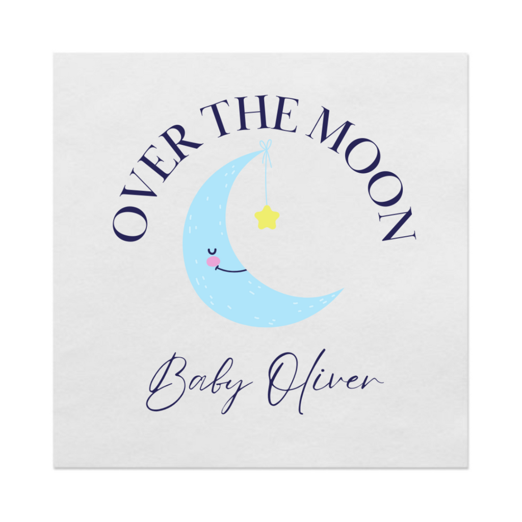 Over The Moon Customizable Baby Shower Cocktail Paper Beverage Napkins, Navy Font