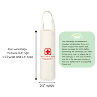 White wine bag with dimensions and sizing information on a white background