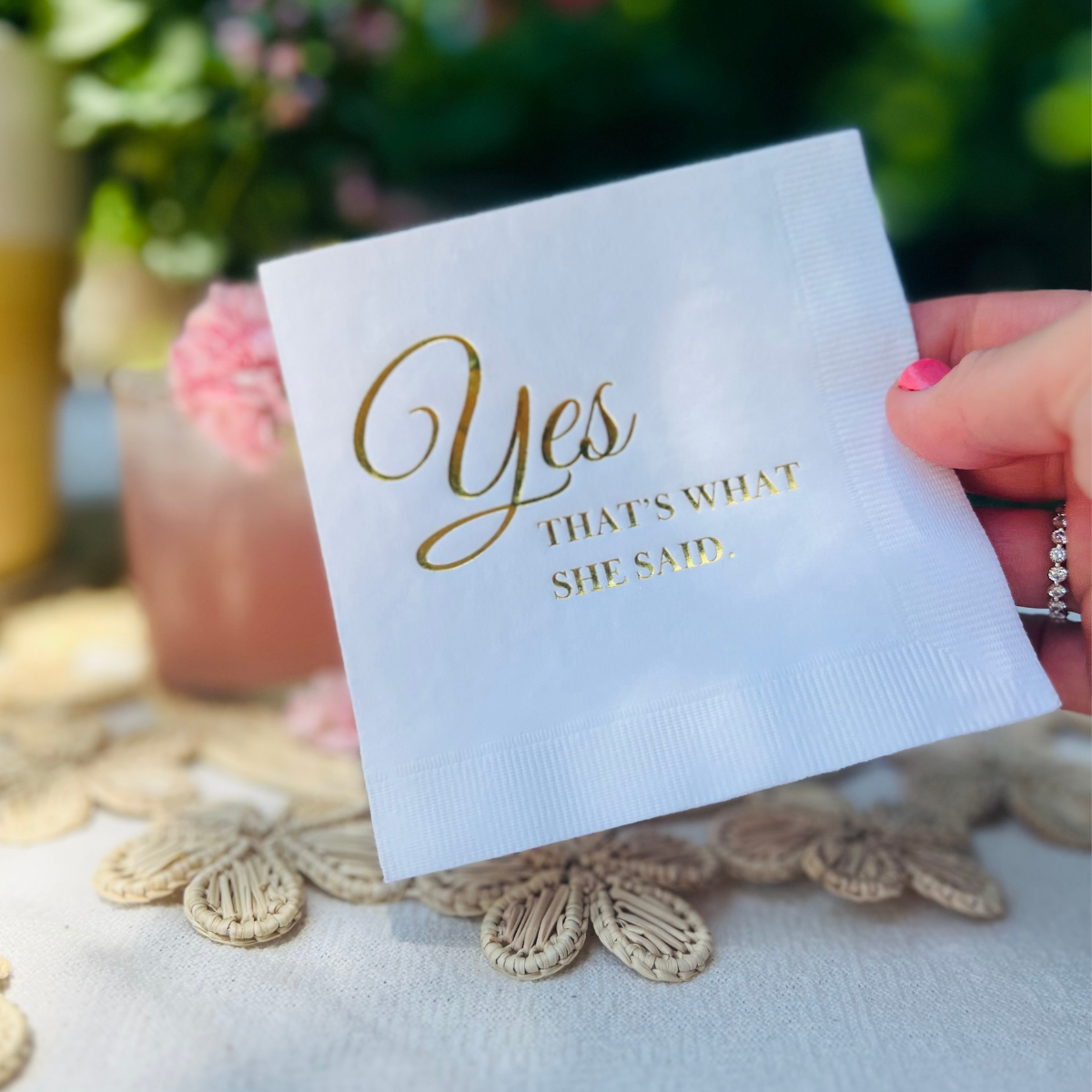 Yes That's What She Said Engagement Cocktail Paper Beverage Napkins, Gold