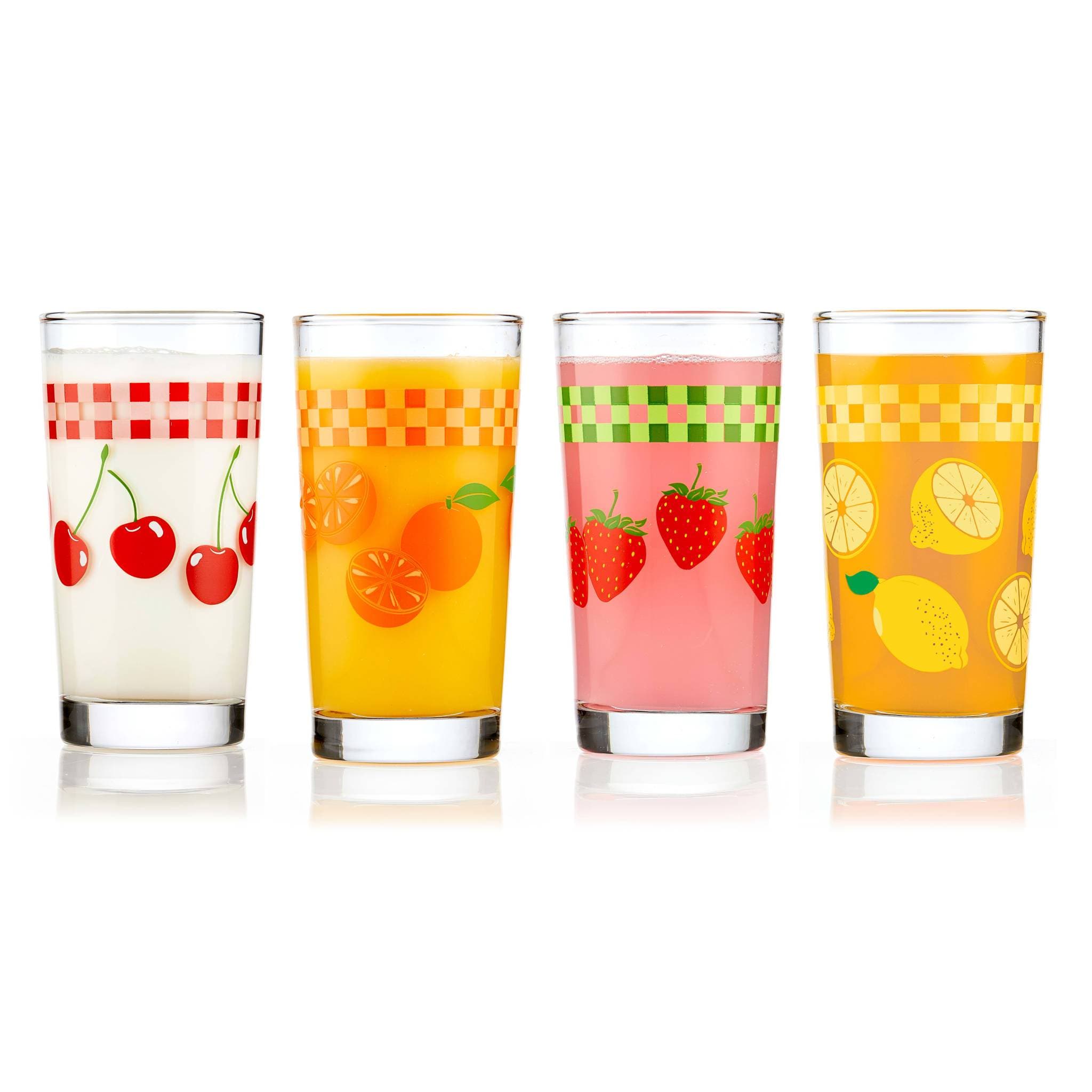 Vintage-Inspired Drinking Glasses, 11-ounce, Assorted, Set of 4