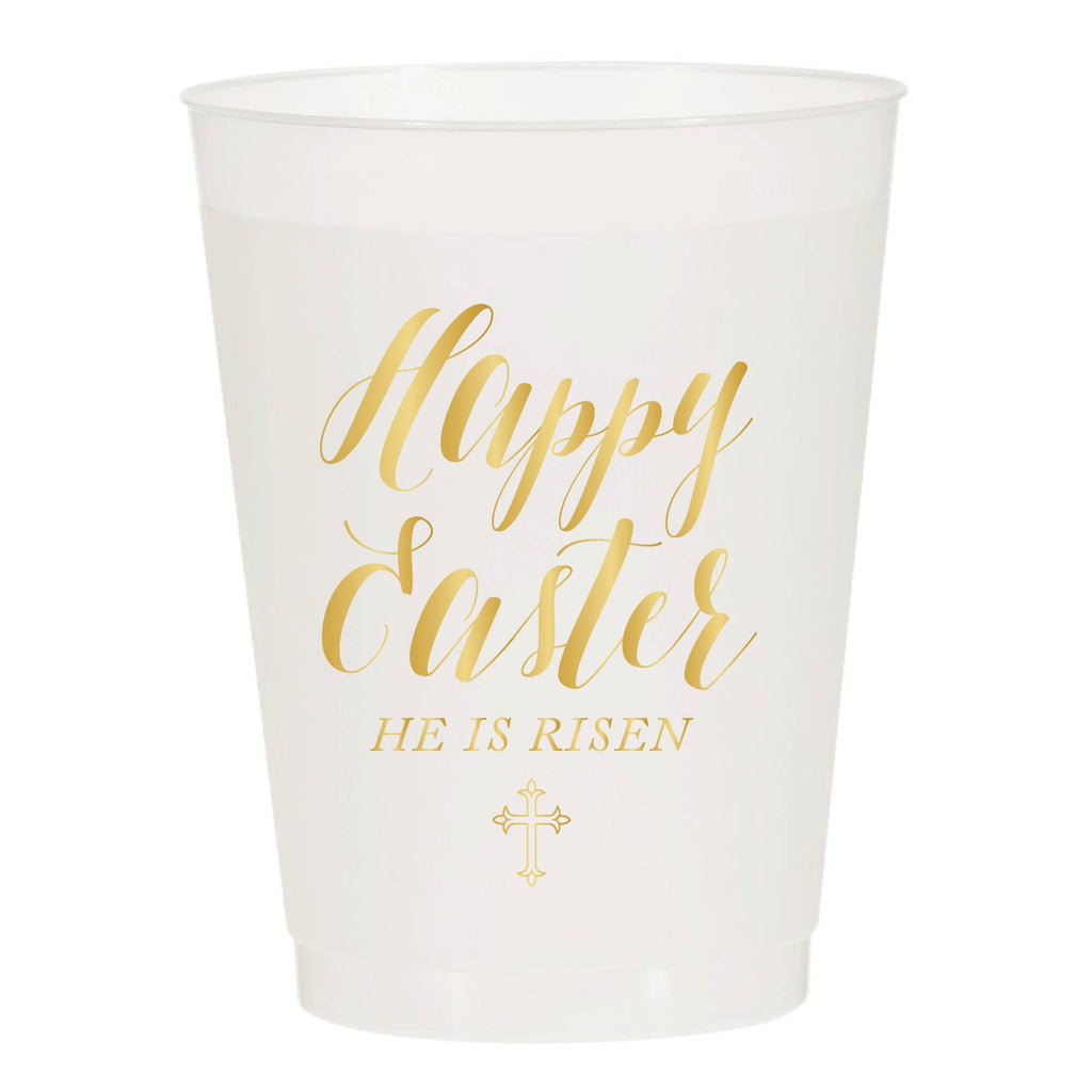 He Is Risen Gold Happy Easter Cross Frosted Drinking Cups, Set of 6
