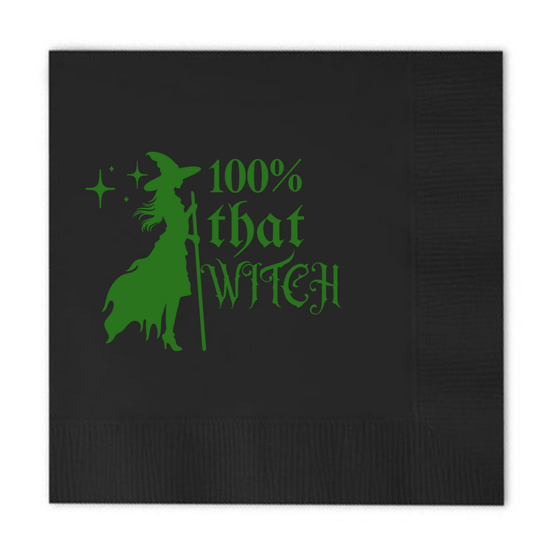 100% That Witch Halloween Cocktail Paper Beverage Napkins, Green Foil