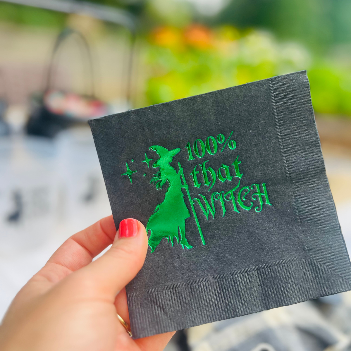 100% That Witch Halloween Cocktail Paper Beverage Napkins, Green Foil