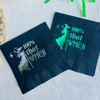100% That Witch Halloween Cocktail Paper Beverage Napkins, Green Foil