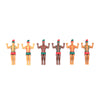 Set of six small figurines in swimsuits on a white background