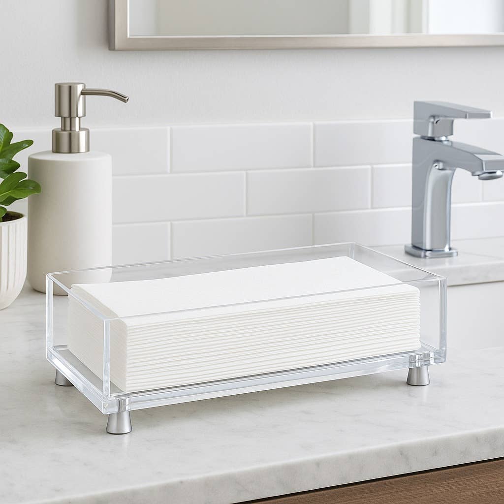 Footed Acrylic Guest Towel Holder, Silver