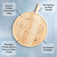 Round Cheese Map Board, Round w/ Handle,  22" x 17" | Handled Wooden Cheese Board