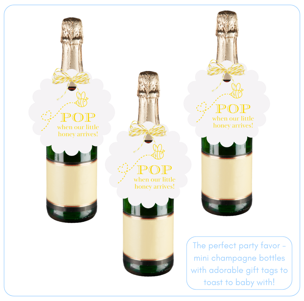 "A Little Honey Is On The Way" Personalized Bee Baby Shower Party Kit - Cups, Napkins, Stickers, Gift Tags & Mini Champagne Labels