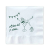 White paper cocktail napkin with a girl in a martini glass and text that reads "A Tini Bit Older" for martini themed birthday parties and celebrations is shown against a white background
