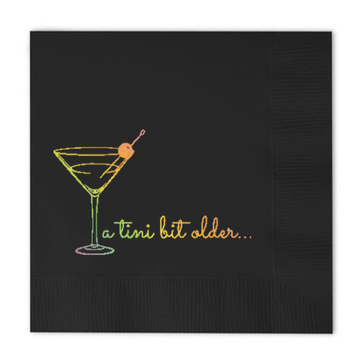 A Tini Bit Older Birthday Black Cocktail Paper Beverage Napkin | Tinis & Weenies Birthday Décor