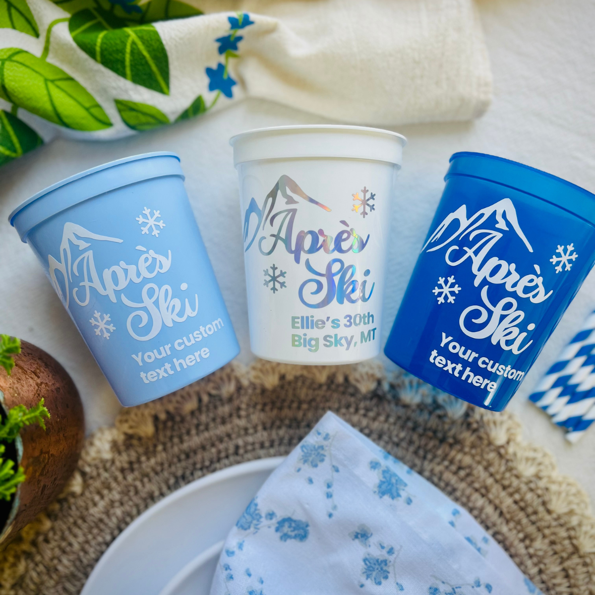 Après Ski Mountain Customizable Stadium Cups | Mountain Weekend | Ski Trip Party Favors