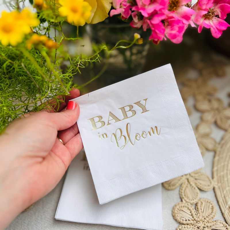 Baby In Bloom Baby Shower Holographic Cocktail Paper Napkins | Boho Baby Shower Napkins