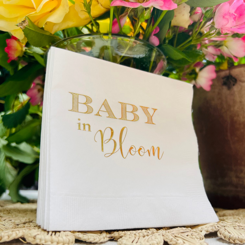 Baby In Bloom Baby Shower Holographic Cocktail Paper Napkins | Boho Baby Shower Napkins