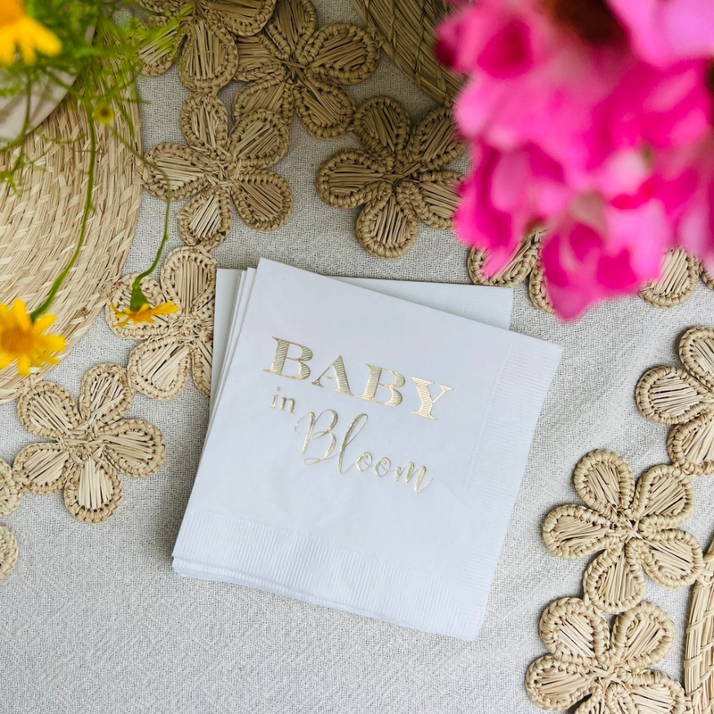 Baby In Bloom Baby Shower Holographic Cocktail Paper Napkins | Boho Baby Shower Napkins