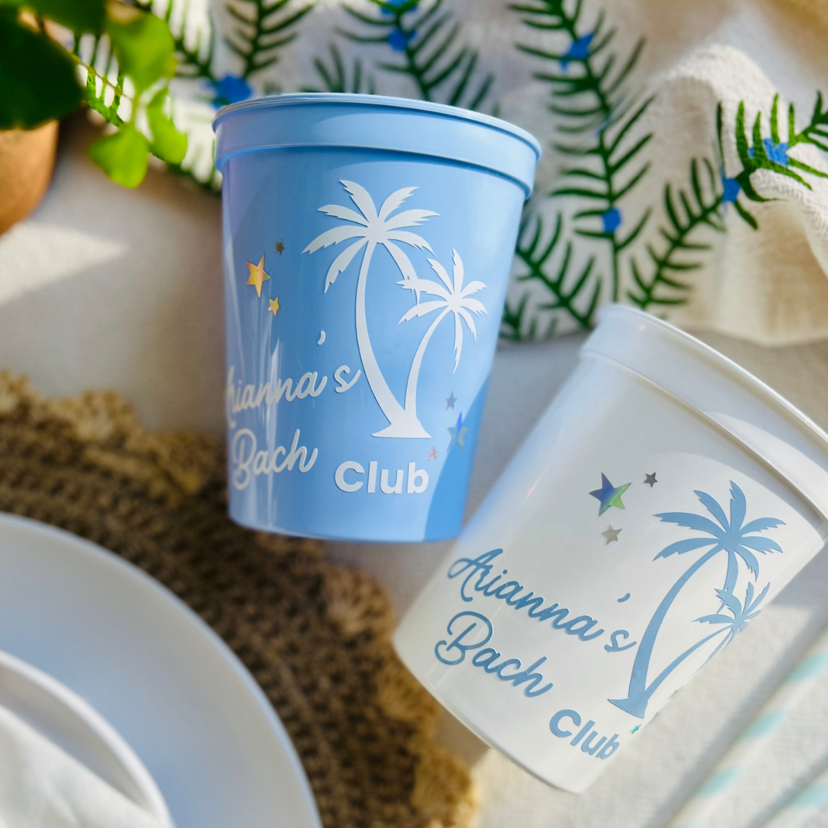 Beach Bach Club Customizable Stadium Cups - Beach Bachelorette Party Cups & Tropical Bach Weekend Favors