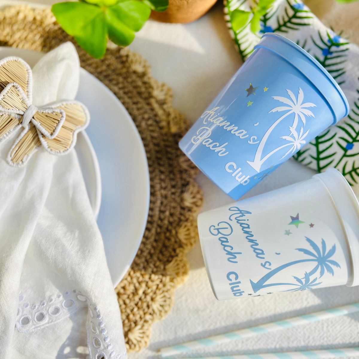 Beach Bach Club Customizable Stadium Cups - Beach Bachelorette Party Cups & Tropical Bach Weekend Favors