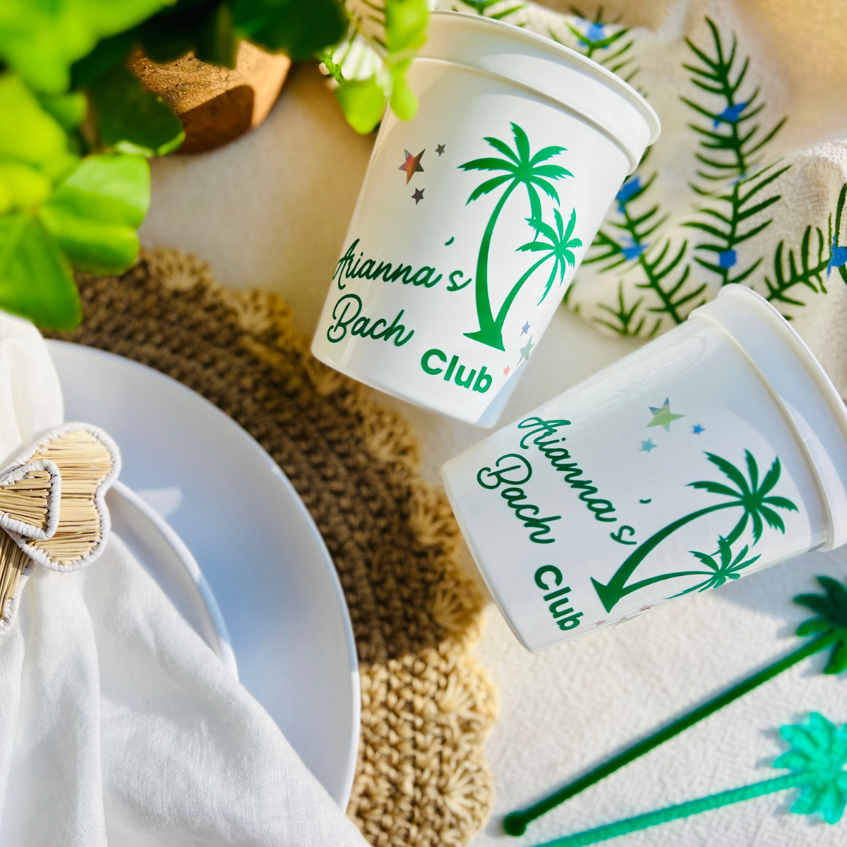 Beach Bach Club Customizable Stadium Cups - Beach Bachelorette Party Cups & Tropical Bach Weekend Favors