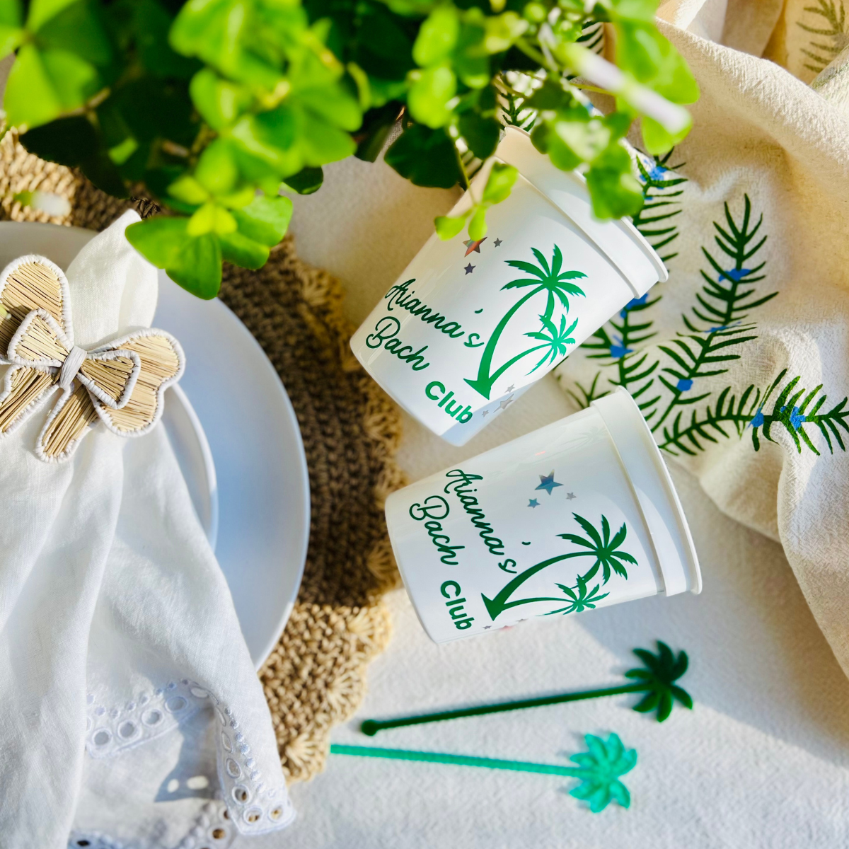 Beach Bach Club Customizable Stadium Cups - Beach Bachelorette Party Cups & Tropical Bach Weekend Favors