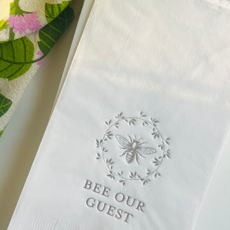 "Bee Our Guest" Silver Paper Guest Towels, Pack of 30 | Bee Guestroom Décor