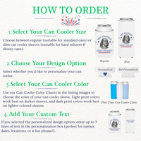 Instructions on how to order can coolers with design options and customization steps.