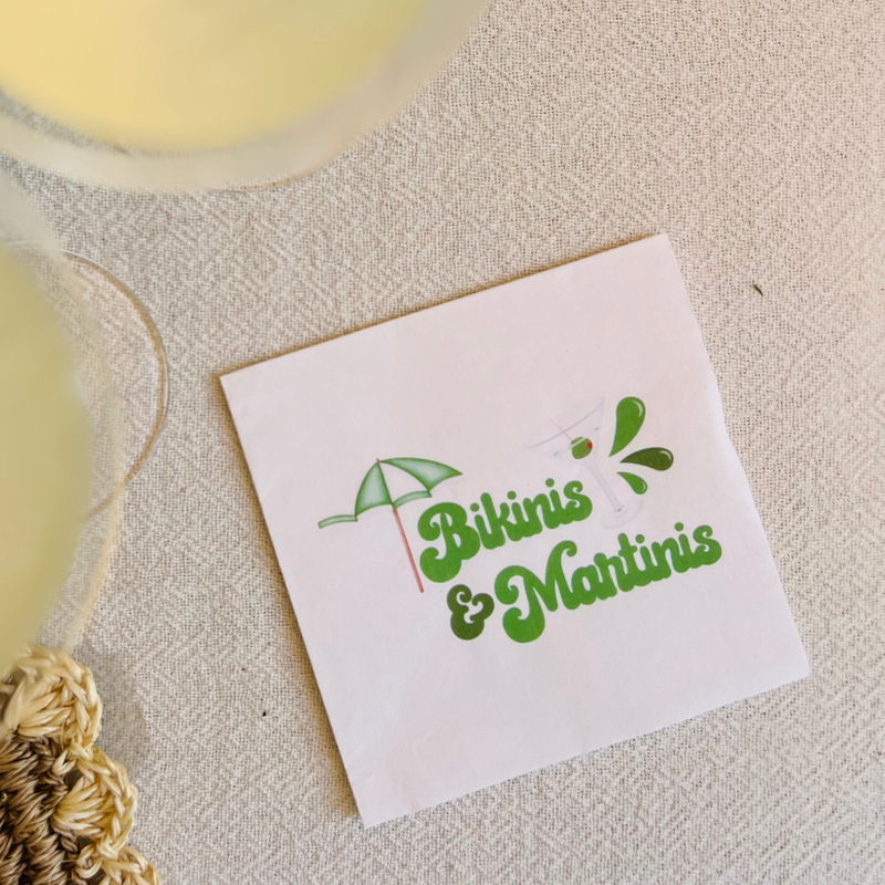 Bikinis And Martinis Retro Cocktail Paper Beverage Napkin