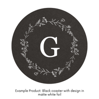 Custom Initial Round Paper Coasters With Floral Border