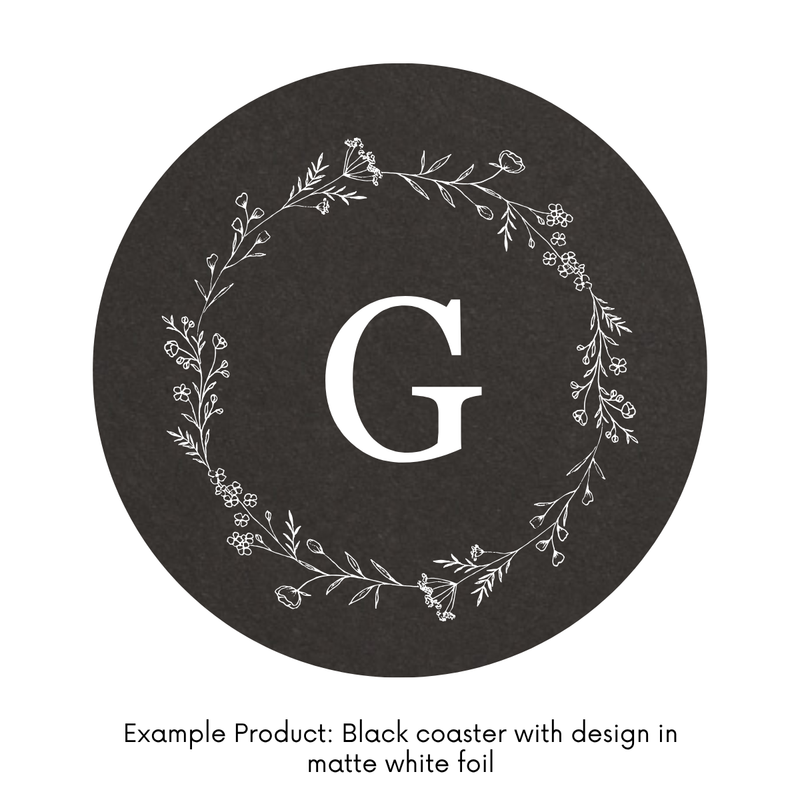 Custom Initial Round Paper Coasters With Floral Border