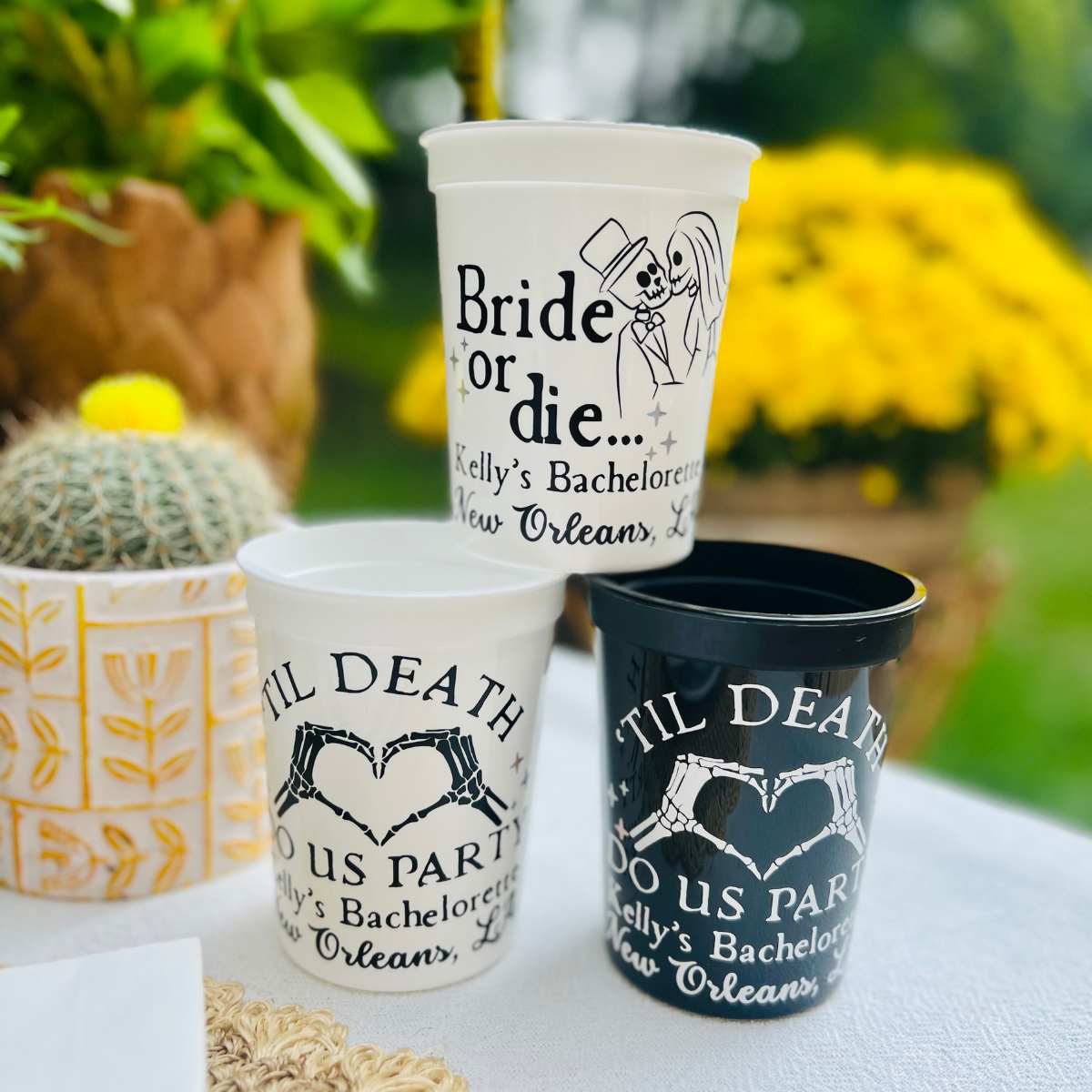 Bride Or Die Customizable Stadium Cups | Halloween Bachelorette