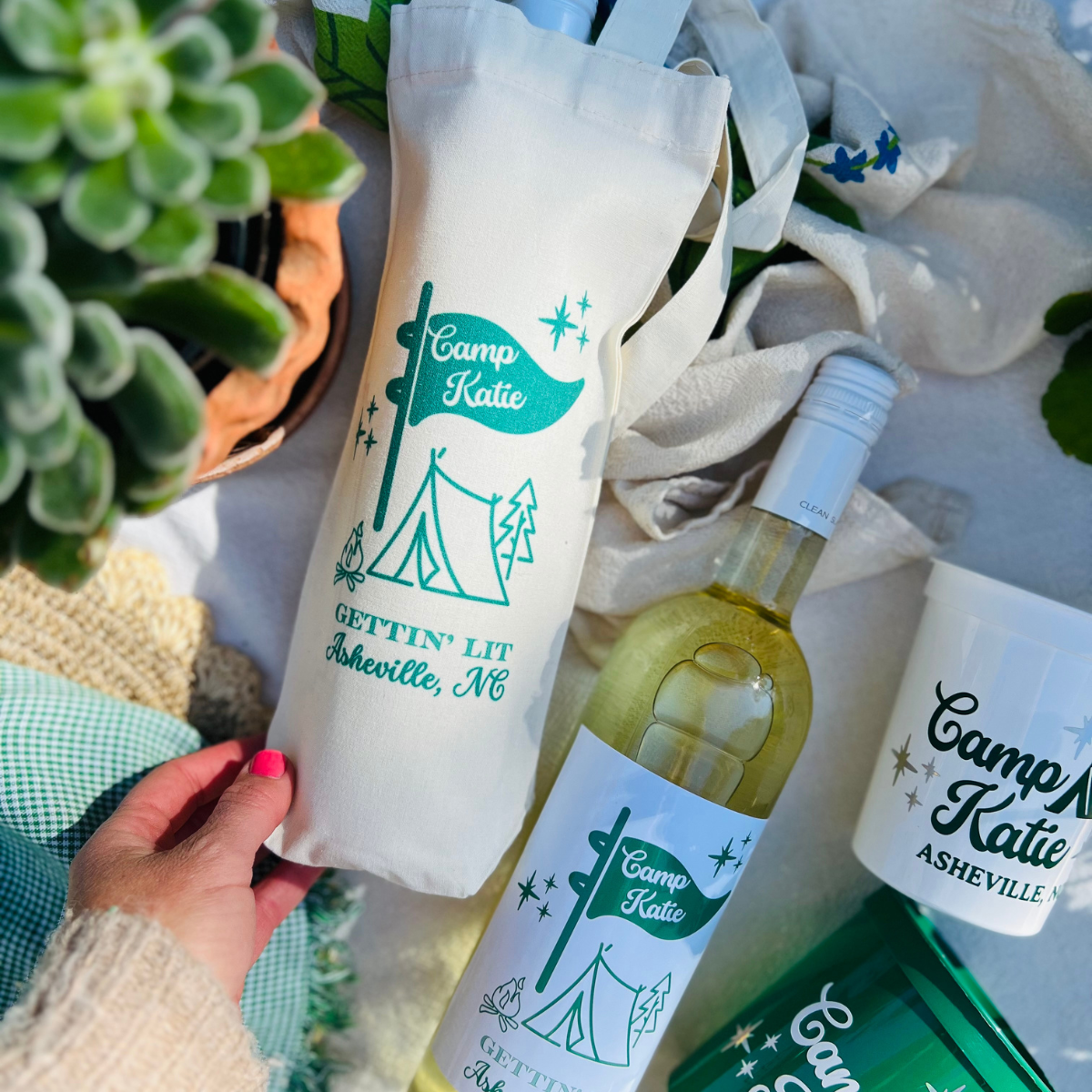 Camp Bachelorette Customizable Canvas Wine Bag | Last Trail Before The Veil Bachelorette