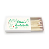 Camp Bachelorette matchbox with 'Olivia's Bachelorette' text and camp-inspired designs on a white background