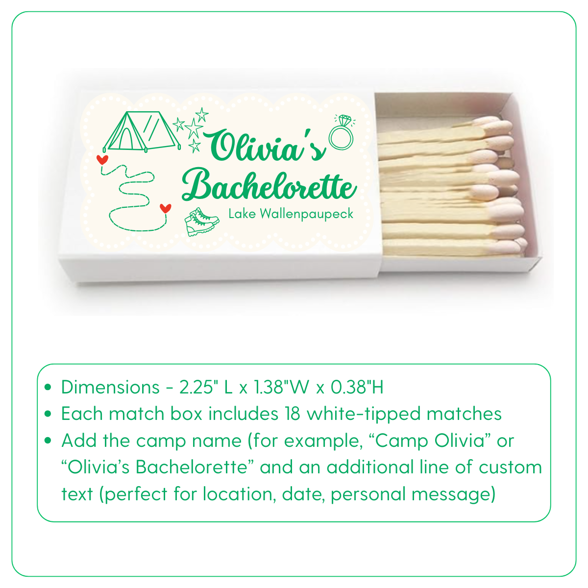 Custom Camp Bachelorette Matchboxes