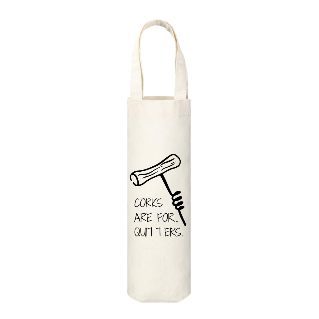 Corks Are For Quitters Canvas Wine Bag, Corkscrew Design