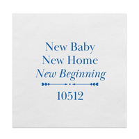 New Baby, New Home, New Beginning Customizable Zip Code Paper Cocktail Napkins