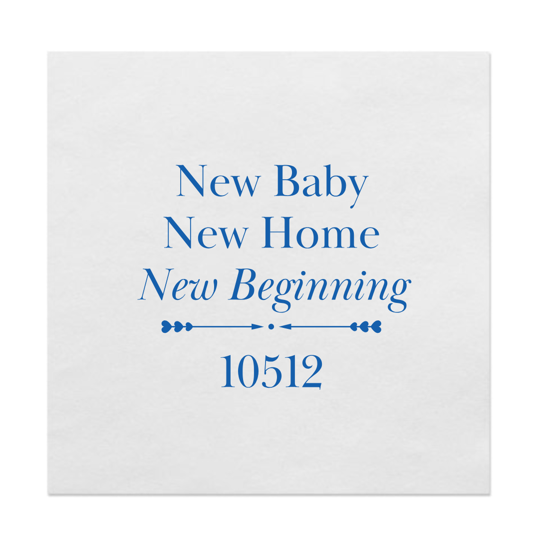 New Baby, New Home, New Beginning Customizable Zip Code Paper Cocktail Napkins